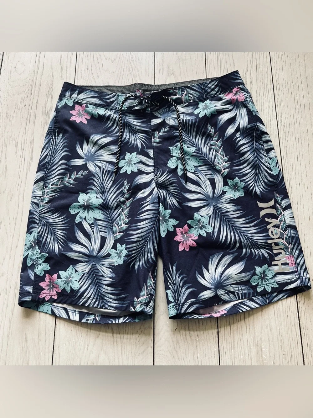 Hurley Navy Floral Board Shorts with Mint & Pink Accents